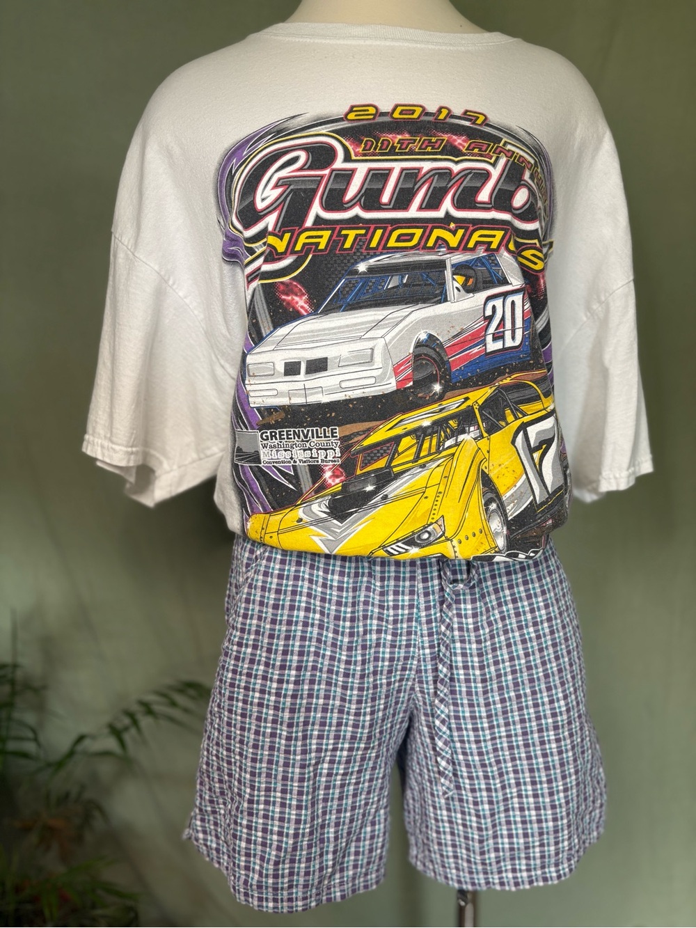 Purple & Teal Plaid Cotton Drawstring Shorts